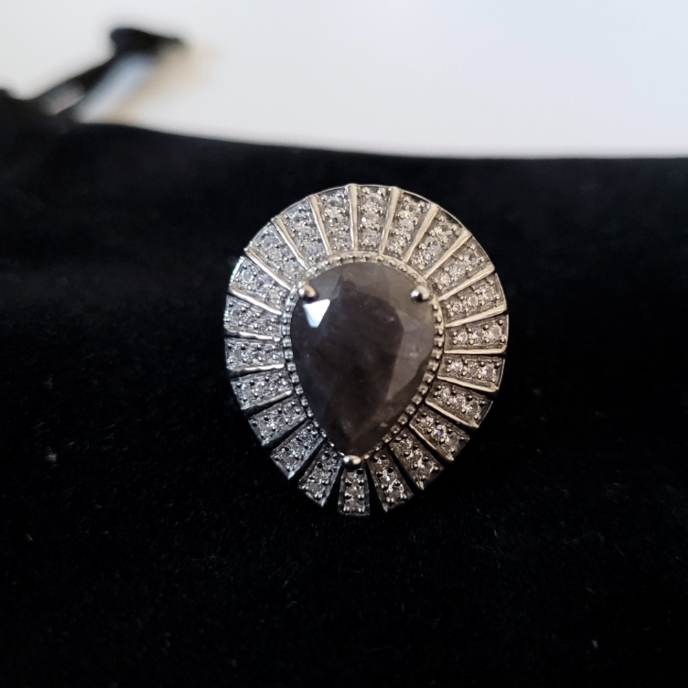 Elegant Natural Silver Sapphire and Zircon Cocktail Ring NWOT